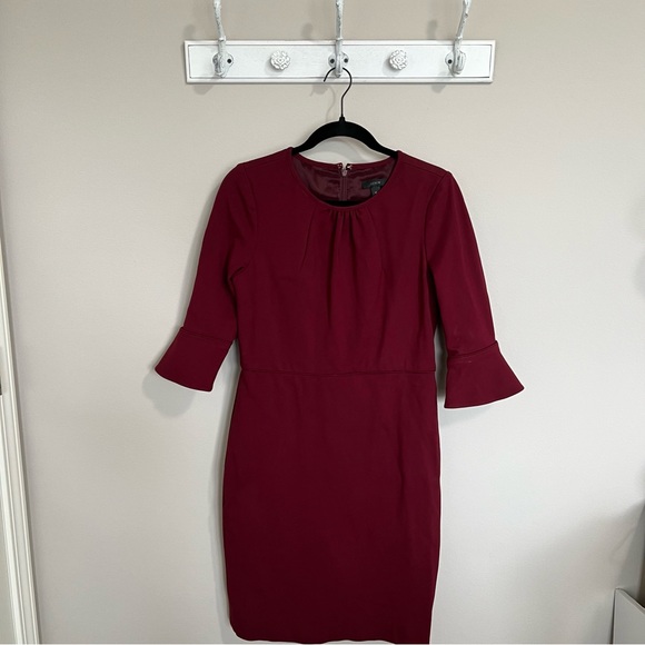 Women’s J. Crew Maroon 3/4 Sleeve Dress - Size 10 - Picture 1 of 9